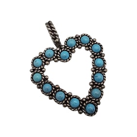 Quac Trading Turquoise Sterling Silver Heart Pendant 8.6 G