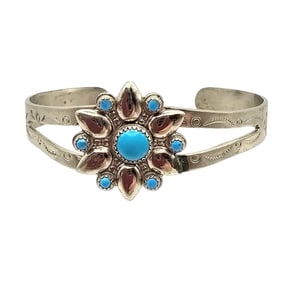 Bell Nickel Silver Turquoise Southwestern Cuff Bracelet 11.8 G