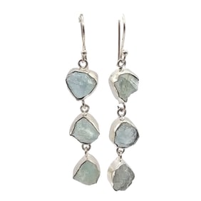 Raw Aquamarine Sterling Silver Southwestern Dangle Earrings 10 G