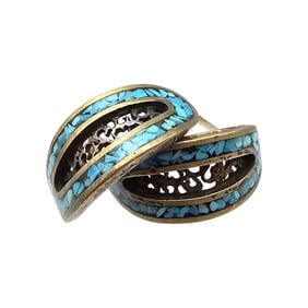 Southwestern Crushed Turquoise Sterling Silver Earrings 2.9 G