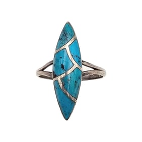Southwestern Turquoise Sterling Silver Ring Size 6.75 2.3 G
