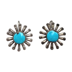 Southwestern Turquoise Sterling Silver Flower Earrings 5.7 G