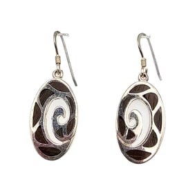 Southwestern Wood Sterling Silver Dangle Earrings 7 G