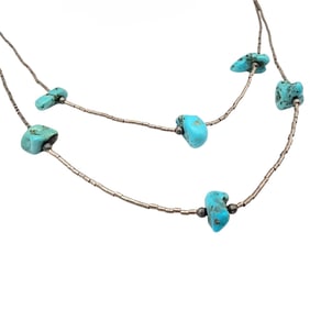 Southwestern Turquoise Liquid Silver Sterling Silver 2 Strand Necklace 7.5 G