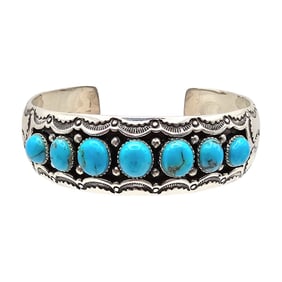 BBJ Southwestern Turquoise Sterling Silver Cuff Bracelet 59.3 G