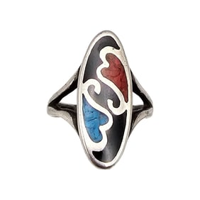 Signed Southwestern Crushed Coral Turquoise Sterling Silver Enamel Sterling Silver Ring Size 5.5 4.3