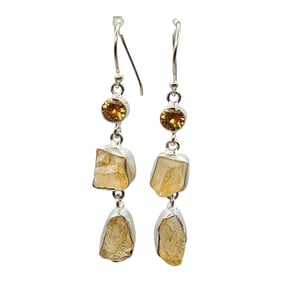Southwestern Raw Citrine Sterling Silver Dangle Earrings 10.4 G