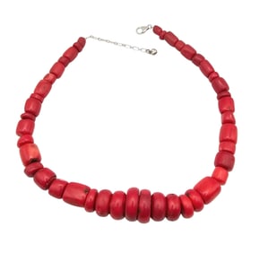 Southwestern Coral Sterling Silver Graduated Bead Necklace 154.5 G