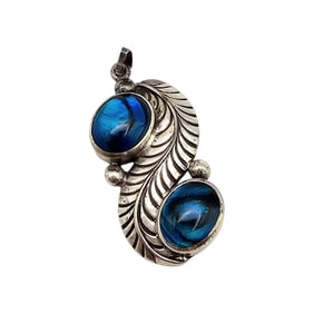 Southwestern Abalone Sterling Silver Leaf Design Pendant 5.6 G