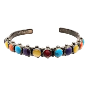 Southwestern Multi Stone Sterling Silver Cuff Bracelet 14.2 G