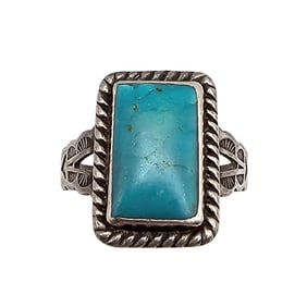 Southwestern Turquoise Sterling Silver Square Ring Size 6 5 G