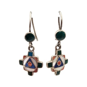 Southwestern Multi Stone Sterling Silver Dangle Earrings 4 G