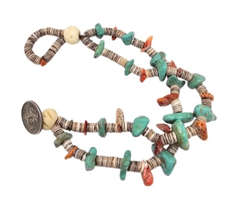 Southwestern Dime Turquoise Coral Heishi Toggle Bracelet 36.8 G