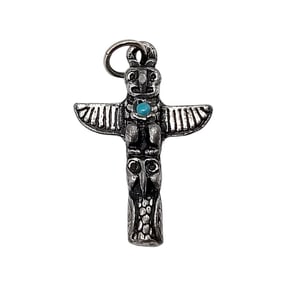 Southwestern Sterling Silver Native Style Totem Pole Thunderbird Owl Pendant 4.6 G