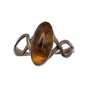 Amber Sterling Silver Ring Size 9.75 2.2 G
