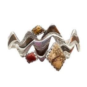 Carolyn Pollack Relios Southwestern Jasper Tiger's Eye Sterling Silver Copper Cuff Bracelet 36.1 G