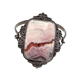 Sajen Crazy Agate Sterling Silver Eye Hook Bangle Bracelet 37.8 G