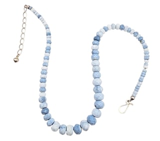Jay King Mine Finds Cushion Cut Blue Opal Sterling Silver Graduated Bead Necklace 36.2 G