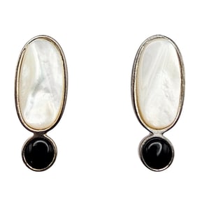 Jay King Mine Finds Onyx Mother Of Pearl Sterling Silver Earrings 7.2 G