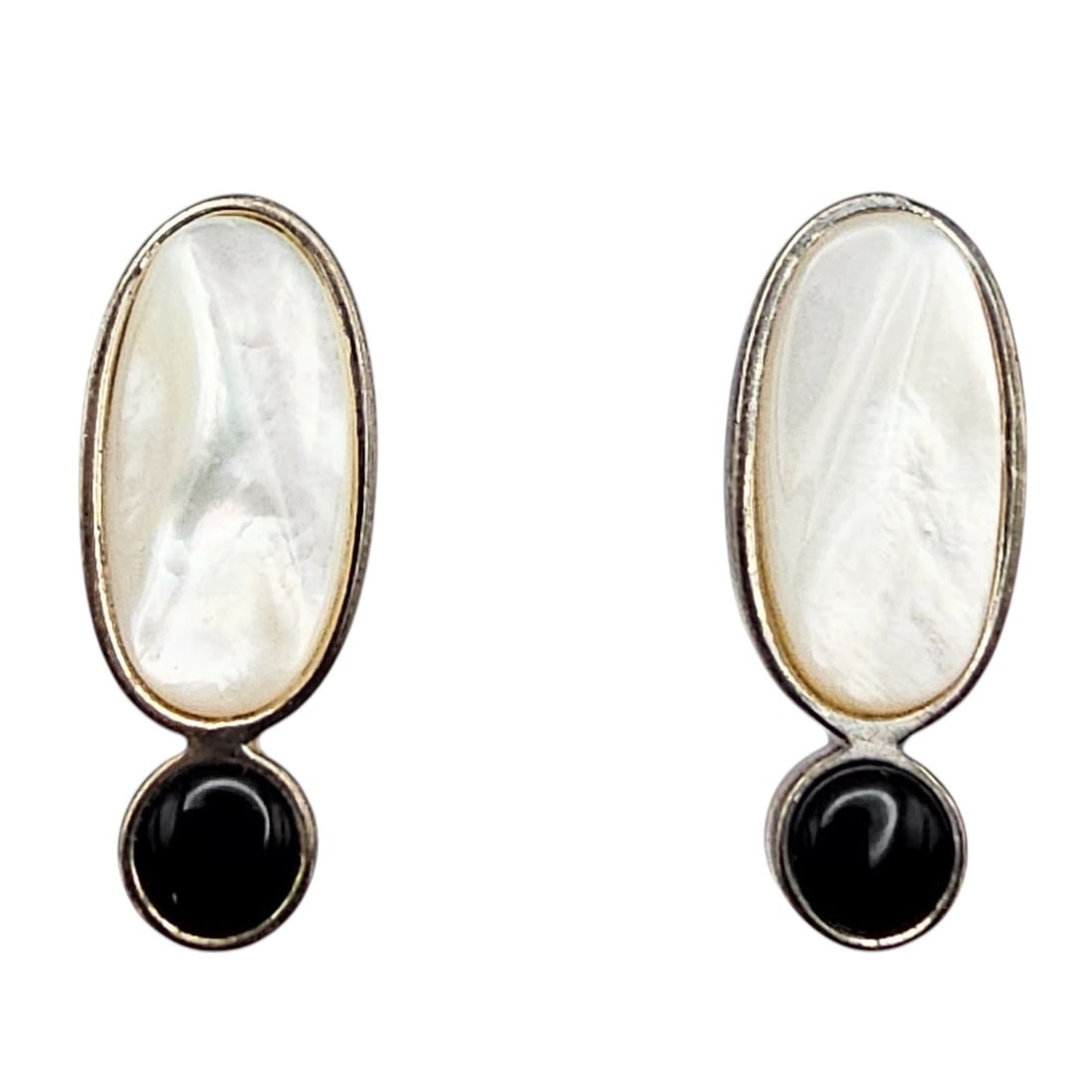 Jay King Mine Finds Onyx Mother Of Pearl Sterling Silver Earrings 7.2 G: Jay King Mine Finds Onyx Mother of Pearl Sterling Silver Drop Earrings 7.2 G