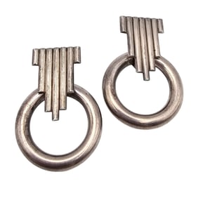 Sterling Silver Modernist Circle Dangle Earrings 20 G