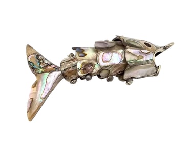 Mexico Abalone Sterling Silver Articulated Fish Pendant 18.6 G