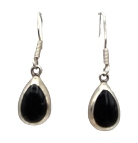 Mexico Jet Sterling Silver Dangle Earrings 4.6 G