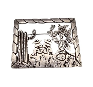 Sterling Silver Cactus 2 Men Brooch 13.1 G