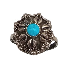 CP Mexico Turquoise Sterling Silver Adjustable Ring 3 G