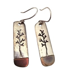 Mexico Sterling Silver Copper Tree Dangle Earrings 5.6 G