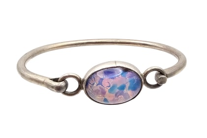Mexico Foiled Glass Sterling Silver Eye Hook Bangle Bracelet 20 G