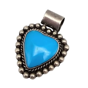 Mexico Turquoise Sterling Silver Heart Pendant 17 G