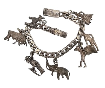 Saul Sterling Silver Matador Bull Charm Bracelet 64.5 G