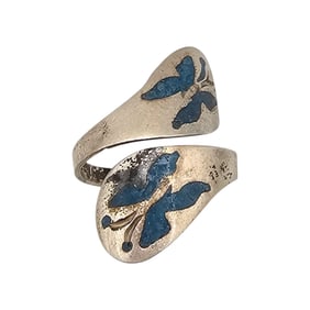Mexico Crushed Turquoise Sterling Silver Wrap Ring Size 3.75 2.6 G