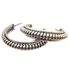 Sterling Silver Two-Tone Coil Hoop Earrings 5.9 G