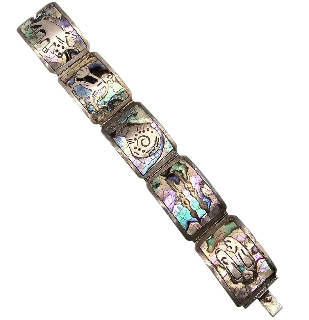 JMP Mexico Abalone Sterling Silver Panel Bracelet 22.4 G: JMP Mexico Abalone Sterling Silver Panel Bracelet 22.4 G