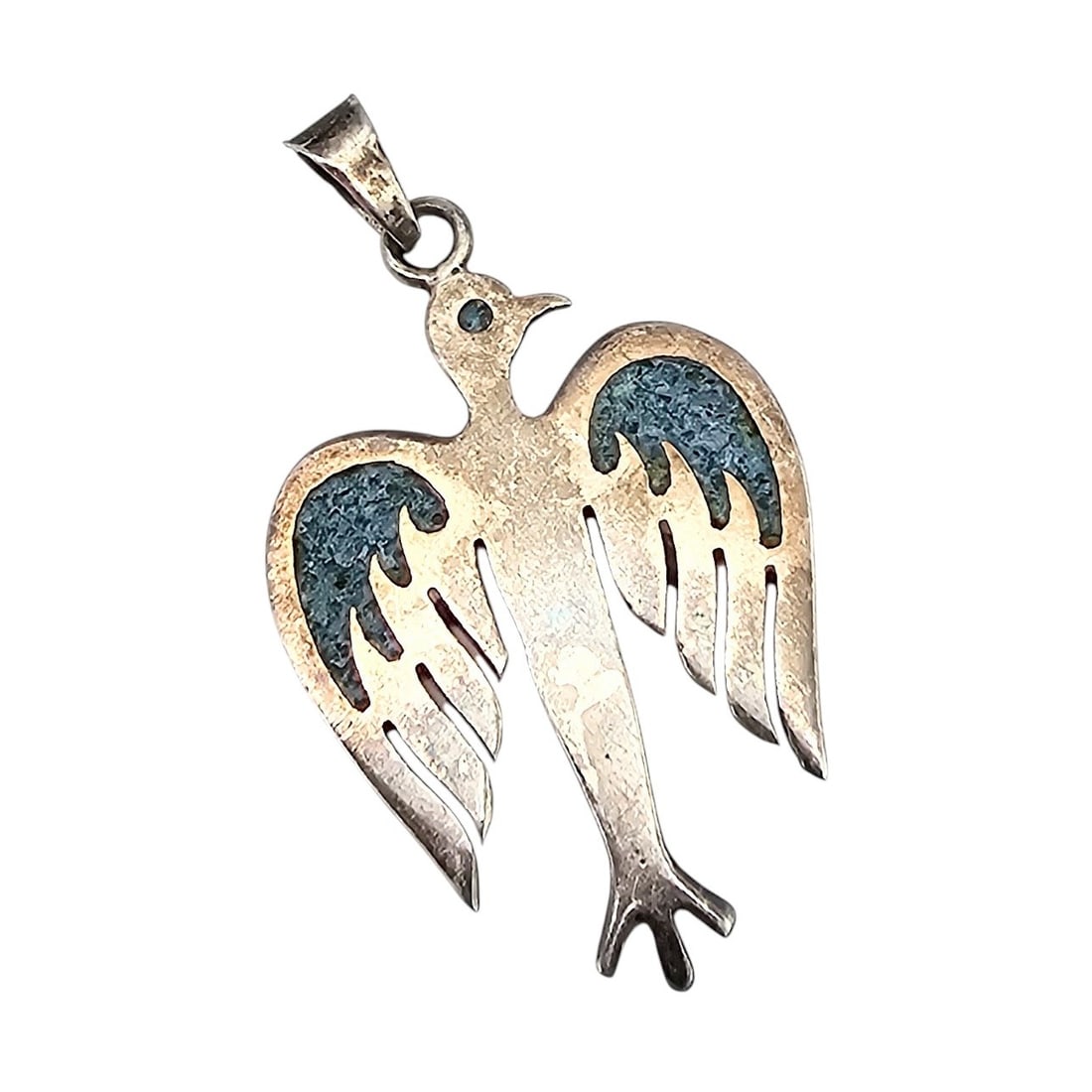 Mexico Crushed Turquoise Sterling Silver Bird Pendant 3.6 G (1 of 4)