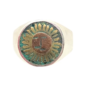 Signed But Worn Off Sterling Silver Sun Ring Size 10.5 8.6 G