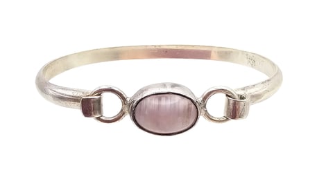 Mexico Quartz Sterling Silver Eye Hook Bangle Bracelet 16.2 G