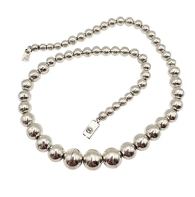 Mexico Taxco TD-25? Sterling Silver Graduated Bead Necklace 131.8 G