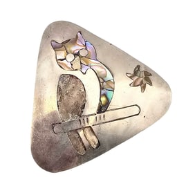 RMC Mexico Abalone Sterling Silver Owl Brooch Pendant 8.6 G