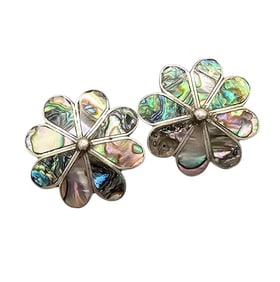Mexico Alpaca Abalone Flower Earrings 10.9 G