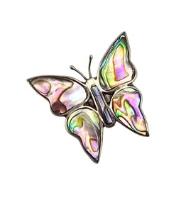 Mexico Alpaca Abalone Butterfly Brooch 3.7 G