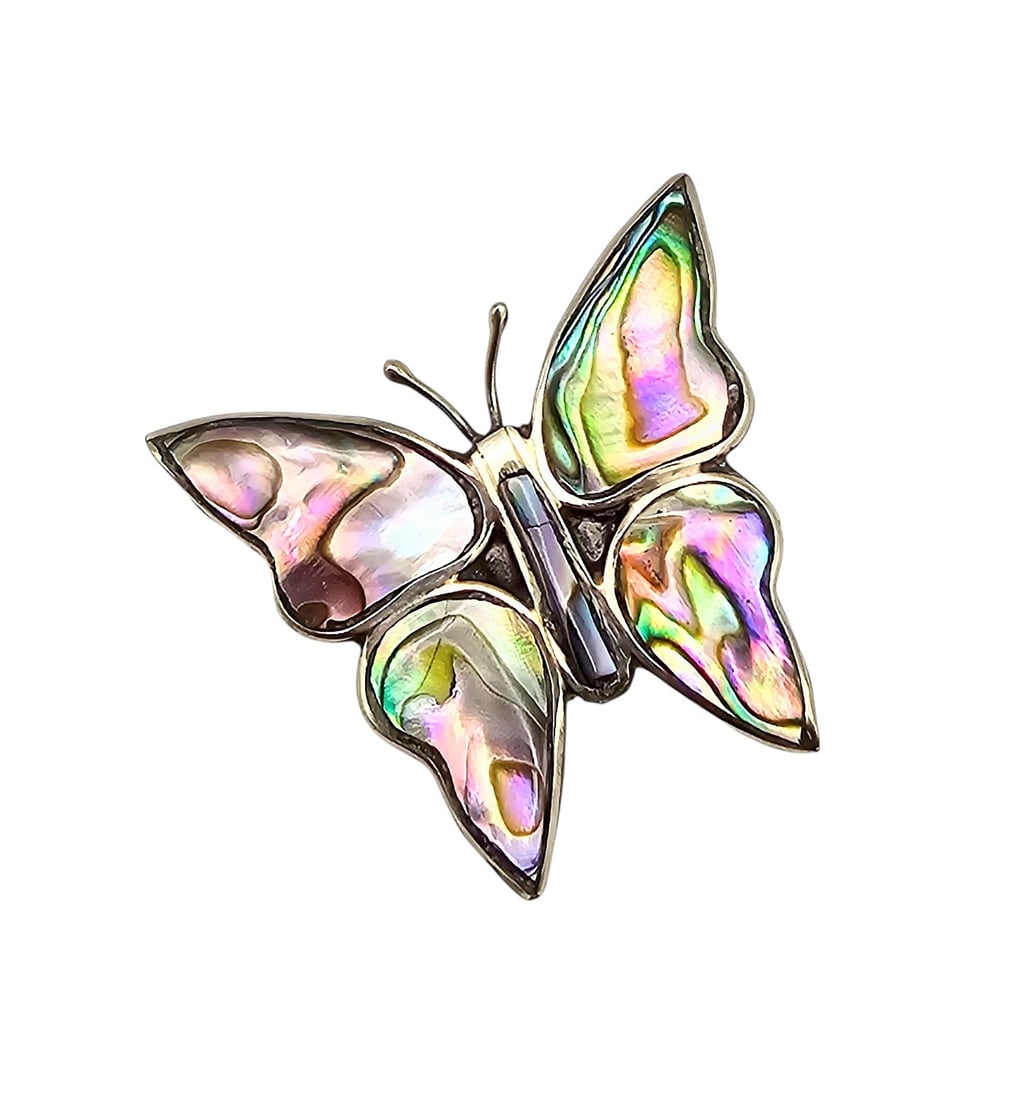 Mexico Alpaca Abalone Butterfly Brooch 3.7 G (1 of 4)