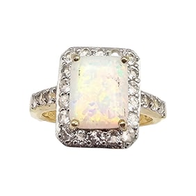 CI Opal Cubic Zirconia Sterling Silver Cocktail Ring Size 6.75 4.5 G