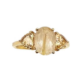 SAS Topaz Tourmalinated Quartz Gold Over Sterling Silver Cocktail Ring Size 7.75 2.3 G
