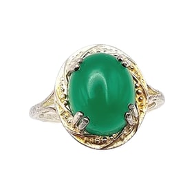 D'Joy Green Onyx Sterling Silver Cocktail Ring Size 9.5 3.8 G