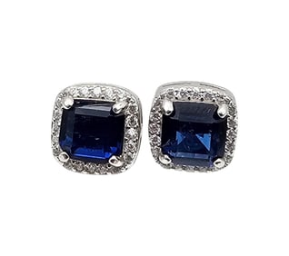 N Rhinestone Sterling Silver Stud Earrings 1.7 G