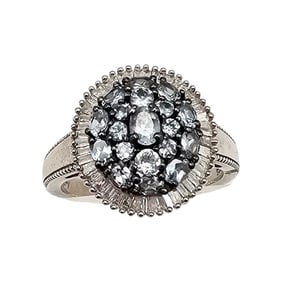 D'Joy Topaz Diamond Sterling Silver Cocktail Ring Size 8.5 5.4 G