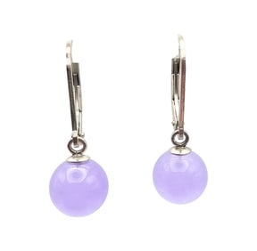Purple Jade 890 Silver Dangle Earrings 2.4 G
